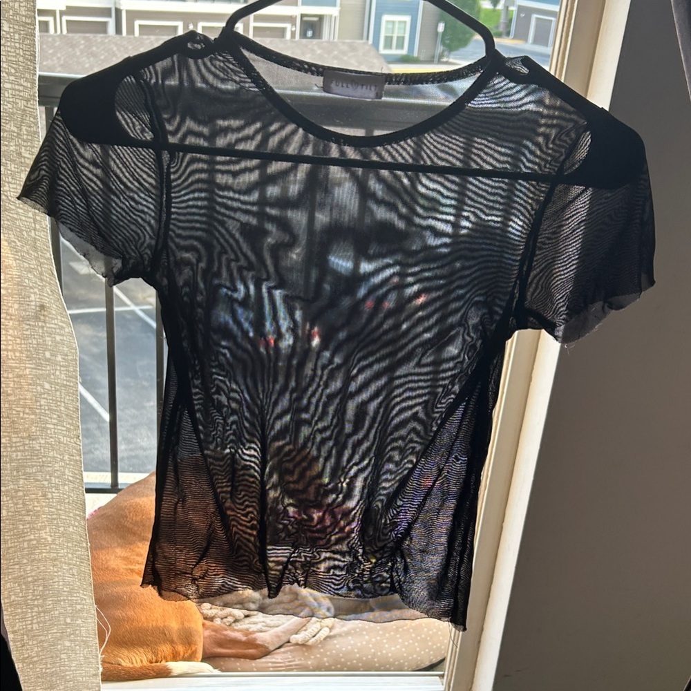 Black Sheer Short Sleeve Top